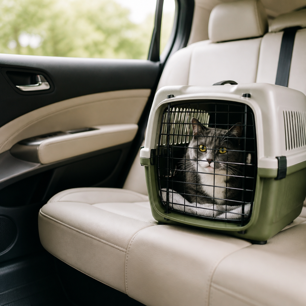 Gato viajando seguro en Taxi Pet dentro de un vehículo